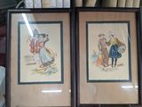 two framed pictures of a man and a woman on a shelf