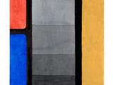 a painting of a multicolored rug on a white background