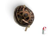 a helmet that is hanging on the wall