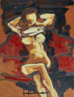 an image of a painting of a woman sitting on a couch