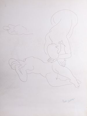 a drawing of a woman holding a baby in her arms