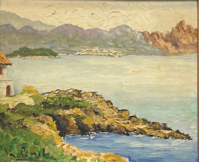 Ecole du XXe siècle Bord de mer Huile marouflée sur carton P…