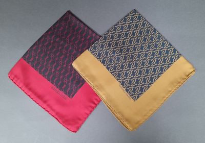 pair of men ' s silk pocket squares with monogramming