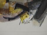 a watercolor painting of a man sitting at a table