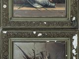 deux tableaux représentant des faisans et un faisan posé sur une table