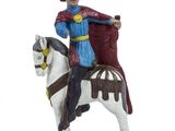 figurine représentant un homme à cheval, vêtu d'une cape et coiffé d'un haut-de-forme