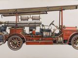 tableau représentant un vieux camion de pompiers surmonté d'une échelle