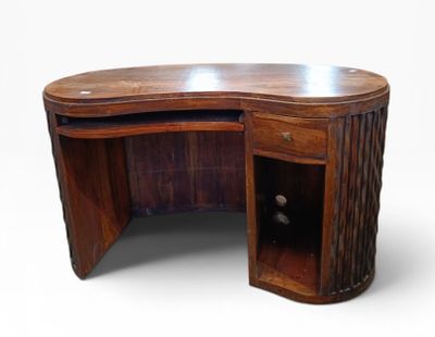 an image of a wooden desk with a drawer underneath it