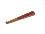 a wooden baseball bat that is laying on a white surface