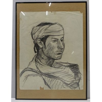 un dessin représentant un homme portant un bandana sur la tête
