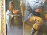 un tableau représentant un homme assis à une table devant un bol de nourriture