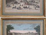 deux reproductions encadrées représentant une vue de ville avec des passants dans la rue