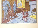 an illustration of a picture of a knight and a woman in a room