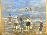 a painting of a group of people on the beach