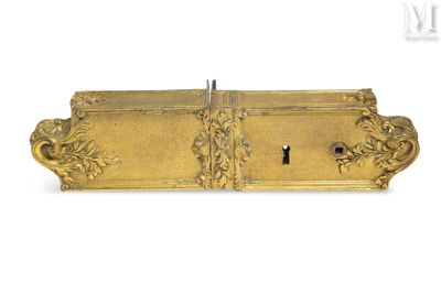 an old brass door handle with a key on it