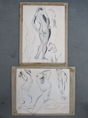 deux dessins représentant un homme et une femme en maillot de bain