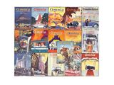 un collage d'anciennes affiches de voyage accroché au mur
