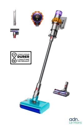 a close up of a cordless vacuum cleaner with a blue base