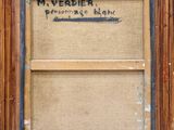 an old painting of a wooden frame with a message on it