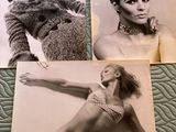 three black and white photos of a woman in a bikini