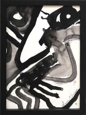 framed picture of a black and white painting of a man playing a trumpet