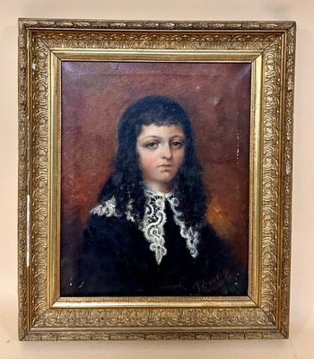 portrait of a young girl in a black dress with a white lace collar
