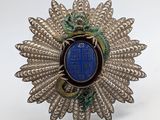 a close up of a broochle with a dragon on it