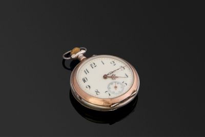 Montre à cylindre en argent à 6 rubis. D. 46mm.