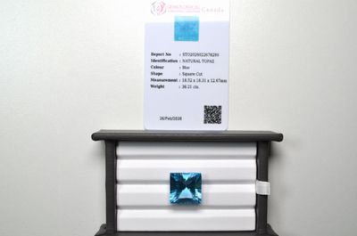 une photo d'un morceau de topaze bleue posé sur une étagère