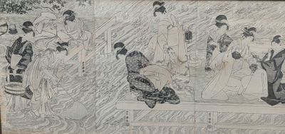 un dessin représentant un groupe de personnes assises sur un banc
