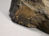 a rock that has a small piece of metal on it