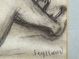 drawing of a nude woman laying down on a bed with a cup of coffee