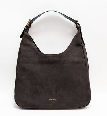 a black purse with a gold handle on a white background
