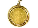 an image of a gold coin in a pendant on a white background