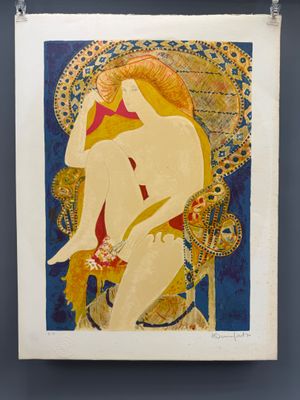 un tableau représentant une femme assise sur une chaise