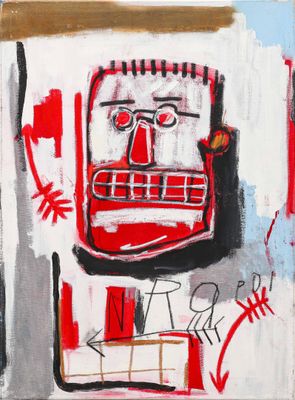 an image of a painting of a red and white face on a white background