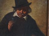 a picture of a painting of a man with a hat on