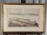 une vieille photo d'une photo représentant un train sur une voie ferrée