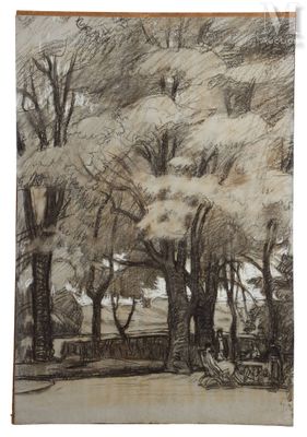 École du XXème siècle Terrasse sous les arbres