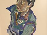 une image représentant un tableau d'un homme en chemise bleue