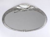 an image of a mirror with a bird on it on a white surface