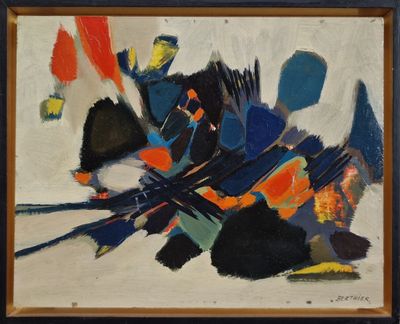 an image of a painting of a bunch of paintbrushes on a table