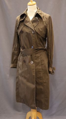 GERARD DAREL - Trench long en coton marron, boutons en cuir soupl...