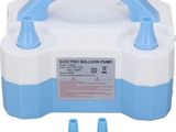 a blue and white electric balloon pump with two blue handles
