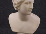 marble bust of a woman with braided hair on a black background