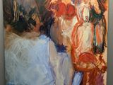 un tableau représentant une femme assise sur un canapé