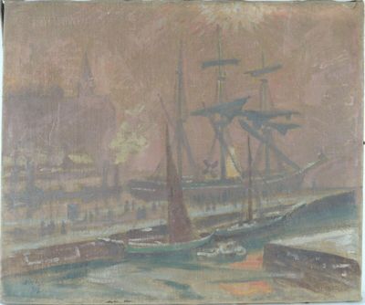 une image représentant un tableau d'un navire dans un port
