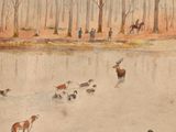 a painting of a group of animals in the water