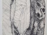 drawing of a black and white picture of a man with a hat