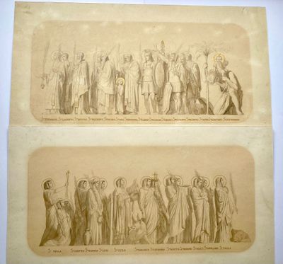 deux gravures anciennes représentant des hommes et des femmes se faisant face